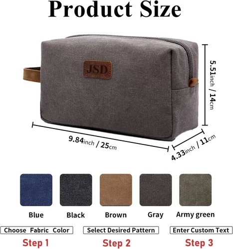 Vista 9 de Neceser personalizado para hombres, kit de aseo personalizado de lona para afeitar, bolsa de aseo grabada con láser, kit de lona de cuero