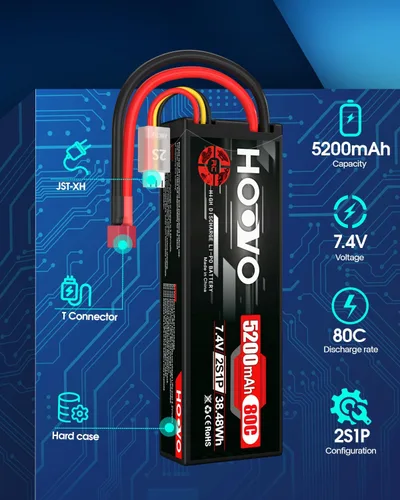 Vista 9 de HOOVO 2S 7.4V 5200mAh 80C RC LiPo Batería Estuche rígido con conector T 2Pack y 2 Pack Lipo Bolsa ignífuga a prueba de explosiones Lipo Bolsa