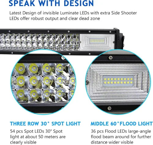 Vista 3 de SKYWORLD 22 pulgadas 270 W triple fila 7D LED barra de luz de trabajo Spot Flood Combo Beam DC 12V-24V 6000K impermeable vehículos todoterreno 4x4