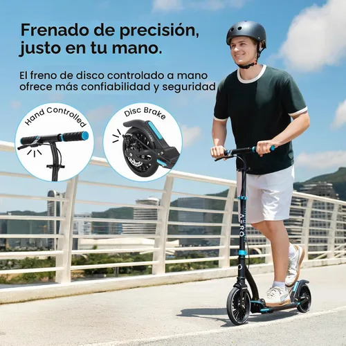 Vista 2 de AERO MOBILITY Big Wheel Kick Scooter for Kids 6-12, Teens & Adults A230L Negro con freno de disco