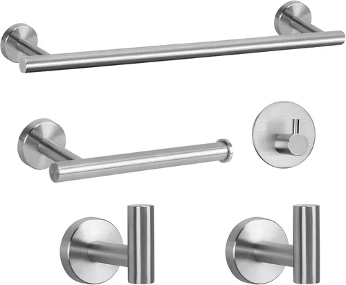Vista 8 de NearMoon Juego de accesorios de baño SUS 304 de acero inoxidable grueso, incluye toallero de 16 pulgadas, soporte para papel higiénico, ganchos Oro