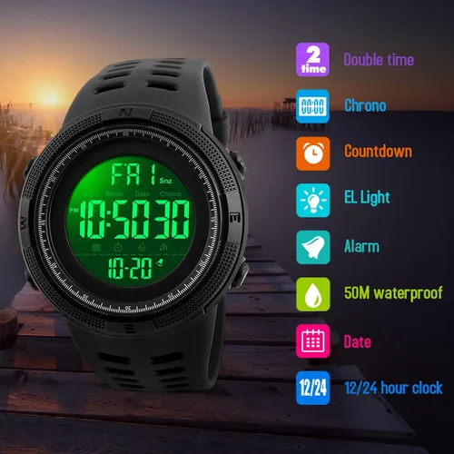 Vista 2 de Men's Digital Sports Watch Waterproof Military Stopwatch Countdown Auto Date Alarm