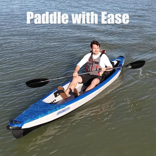Vista 2 de Sea Eagle RazorLite Kayak inflable – Ligero, punto caído, kayak de turismo de alta velocidad – Solo o en tándem – Asiento trasero alto, remo (s)