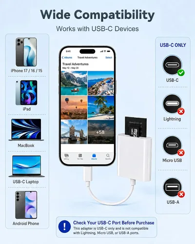 Vista 8 de Lector de tarjetas SD USB-C, adaptador SD/MicroSD de doble ranura