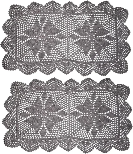 Vista 47 de Manteles individuales rectangulares de encaje de ganchillo de 12 x 21 pulgadas, hechos a mano, para comedor y cocina, camino de mesa