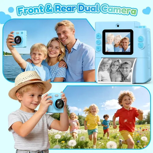 Vista 7 de Cámara para niños Impresión instantánea: Juguetes para niños y niñas, cámara digital que imprime fotos, regalo de cumpleaños de doble lente