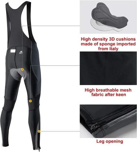 Vista 5 de Santic Mallas de ciclismo con peto para hombre, acolchadas, largas acolchadas con bolsillo