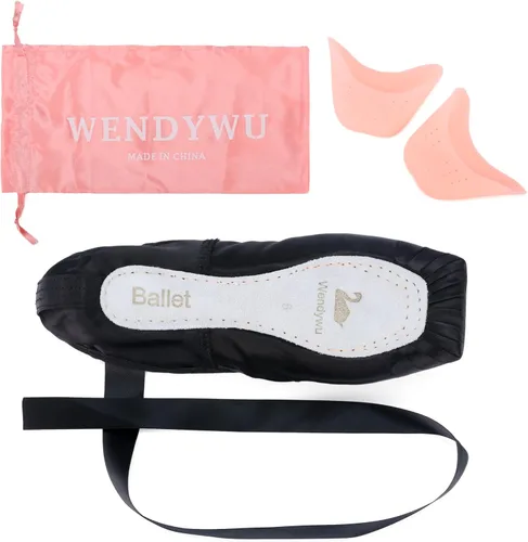Vista 3 de WENDYWU Zapato de ballet profesional para niños niña y señoras rosa PU suela ballet Pointe zapatos de baile con almohadillas para los dedos