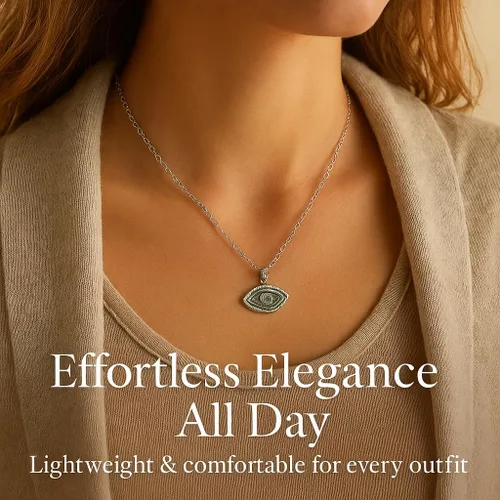 Vista 4 de Collar natural contra el mal de ojo, joyería hecha a mano con cadena ajustable de plata de ley 925 de 16 + 2 pulgadas