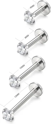 Vista 3 de ORAZIO 4-8 Pcs 18G Stainless Steel Nose Piercing Lip Rings Studs Ear Piercings 6mm