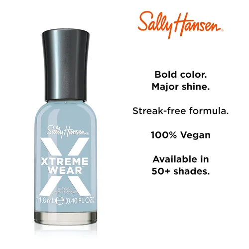 Vista 217 de Sally Hansen Xtreme Wear Esmalte de uñas sin rayas, acabado brillante, duradero, resistente a las astillas, transparente, color de uñas plateado 130