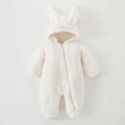 Vista 2 de Abrigo grueso con capucha para niños, cálido y grueso, traje de nieve para niñas, abrigo y chaqueta para niña (blanco, 12-18 meses)