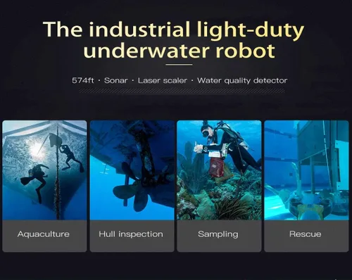 Vista 2 de Tether Titan - Robot profesional subacuático ROV AUV de 656.2 ft con cámara 4K UHD, control remoto, detección submarina para visión, grabación T1