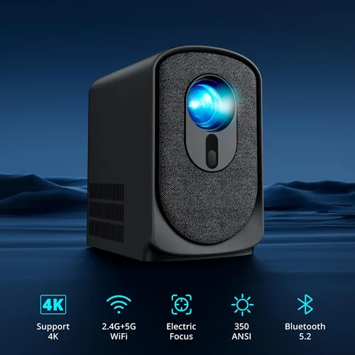 Vista 2 de Mini proyector inalámbrico con WiFi y Bluetooth 5G, proyector portátil compatible con proyección de video de película 4K, enfoque eléctrico 350ANSI