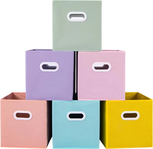 Vista 11 de Stero - Contenedores de tela para almacenamiento de 13x13x13 pulgadas, paquete de 6 cubos de almacenamiento de colores divertidos con asas, cestas