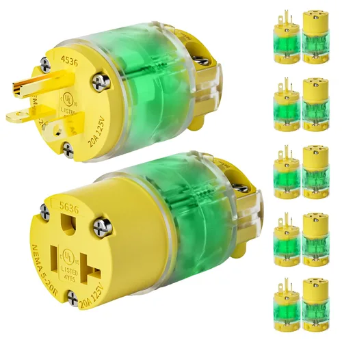 Vista 13 de 1 paquete de extremos de repuesto para cable de extensión de 20 amperios iluminados 120-125 voltios, NEMA 5-20R, 2 polos 3 cables, hoja recta
