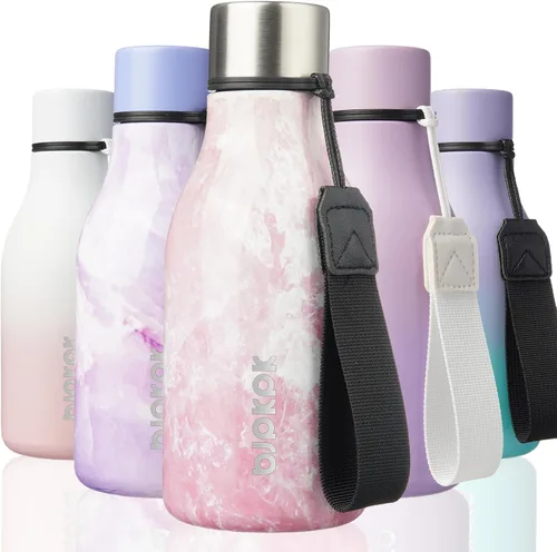Vista 35 de BJPKPK Botellas de agua aisladas, botella de agua de metal de acero inoxidable de 12 onzas con correa, sin BPA a prueba de fugas, jarras, tazas