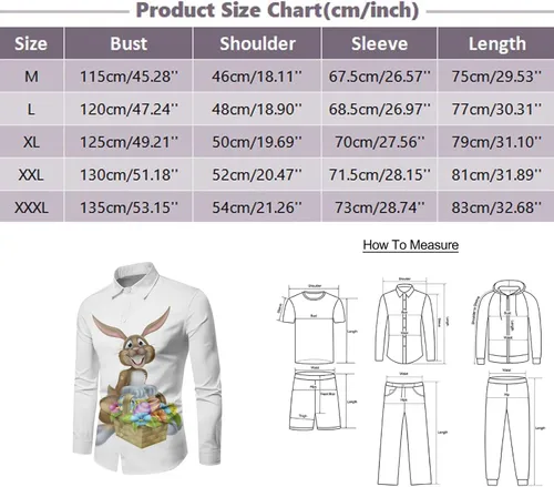 Vista 4 de Camisa de Pascua para hombre, camisas de manga larga con botones para hombre, camisa de vestir casual hawaiana de verano, camisas de playa