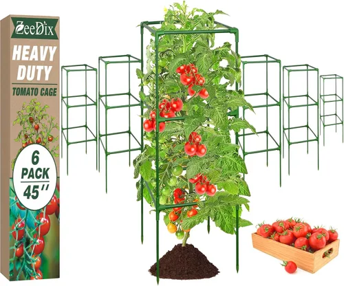 Vista 13 de ZeeDix Paquete de 4 jaulas cuadradas de tomate para jardín con clips de 45 Verde-Paquete de 4