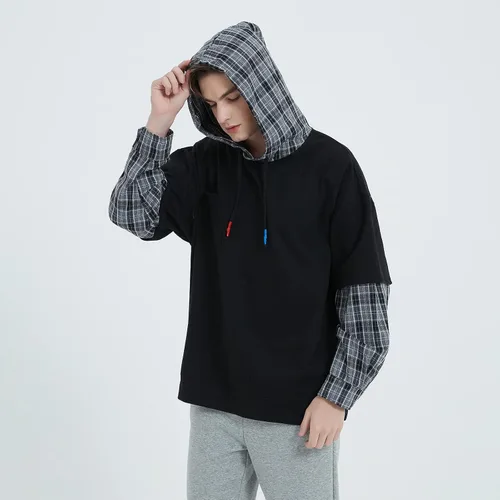 Vista 5 de GURUNVANI Sudaderas con capucha de moda para hombre, con bloques de color, cuello redondo, con capucha, retazos