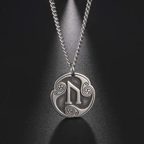 Vista 4 de TEAMER Collar con colgante de amuleto de acero inoxidable de 24 runas de los vikingos nórdicos, joyería con símbolo de la suerte y la bendición