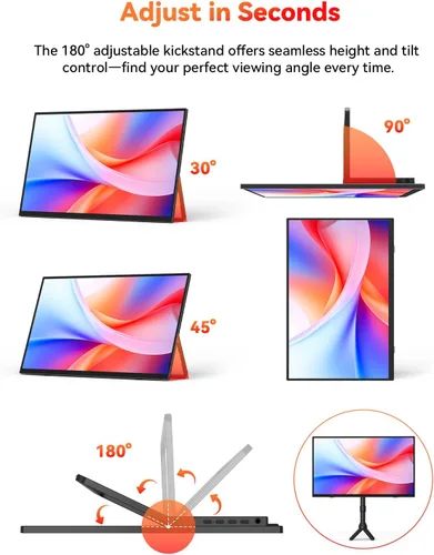 Vista 6 de HotYeah Monitor portátil, 15.6 pulgadas 1080P FHD monitor para laptop USB-C HDMI pantalla externa de computadora HDR FreeSync IPS con soporte