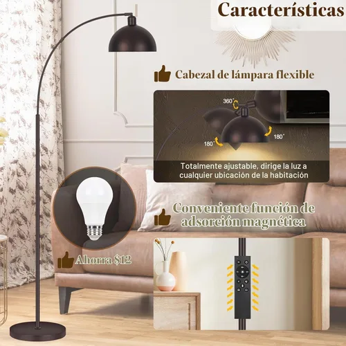 Vista 4 de Lámparas de pie de arco de bronce para sala de estar regulables – Lámpara de arco LED de 9W mejorada con 4 temperaturas de color, lámpara de pie