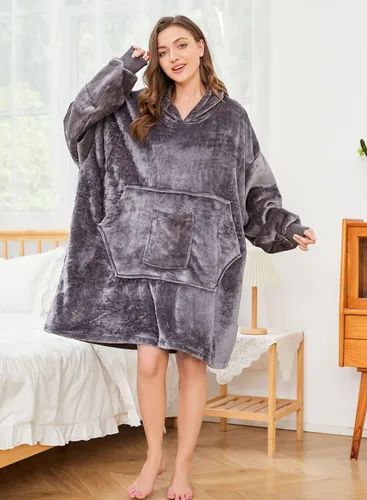 Vista 6 de REDESS Blanket Hoodie Sweatshirt, Wearable Blanket Oversized Sherpa Hoodie Beige