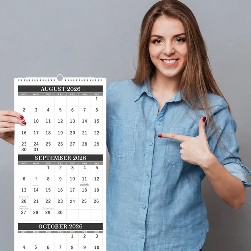 Vista 7 de Calendario de pared 2026, calendario de pared de 3 meses (plegado en un mes), enero de 2026 a diciembre de 2026, 11.25 x 26 pulgadas, calendario