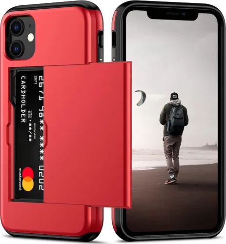Vista 24 de Nvollnoe Funda para iPhone 11 con tarjetero resistente de protección de doble capa a prueba de golpes, ranura para tarjetas oculta, funda delgada