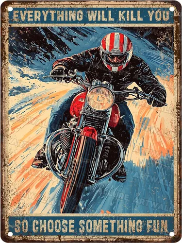 Vista 12 de ARTWALLURE Letrero de metal vintage de motocicletas con texto en inglés «Girl Biker No One is Perfect Except Woman Rides» para cafetería, bar