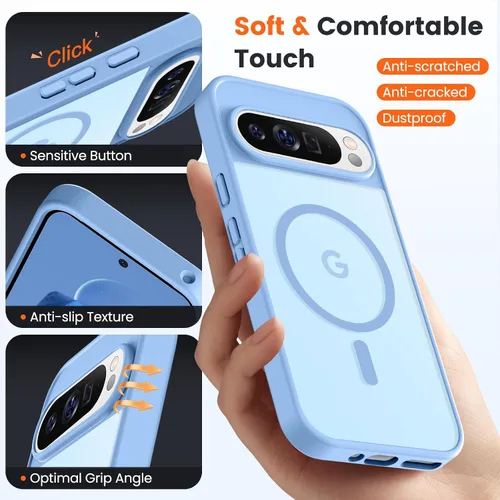 Vista 6 de Funda para teléfono Google Pixel 9 Pro XL, Compatible con Magnético, Protección contra Caídas de Grado Militar Translúcida Mate Resistente a Golpes