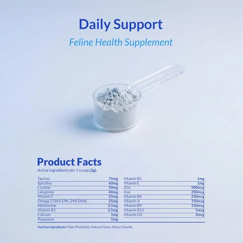 Vista 7 de Daily Support Multivitamínico para gatos, polvo de 4 onzas, L-lisina, taurina y espirulina para apoyo inmunológico y salud ocular, aceite de pescado