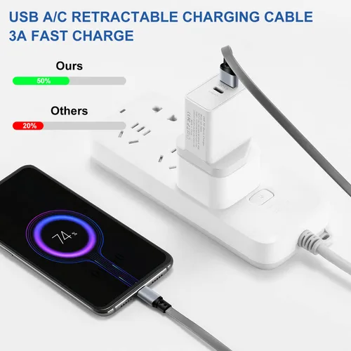 Vista 5 de SDBAUX Cable de carga retráctil USB A a tipo C, QC 3.0, carga rápida, sincronización de datos, compatible con Galaxy S23, S22, S10, Note G6, G5