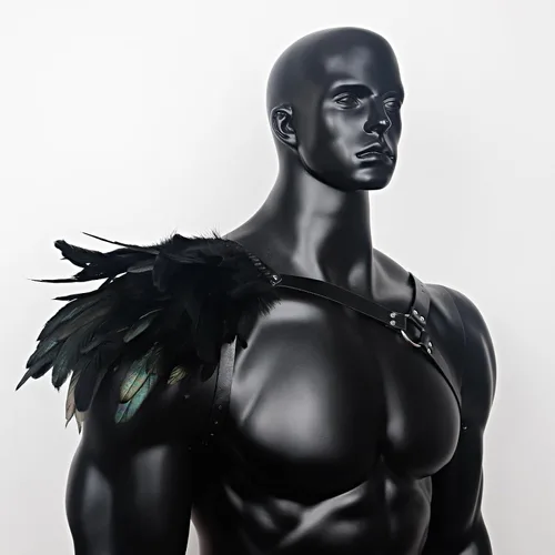 Vista 6 de L'VOW Arnés de plumas góticas para hombre, ajustable, de piel sintética, armadura de hombro, guardias medievales para Halloween y cosplay