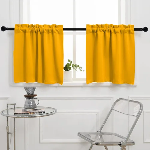 Vista 36 de Pickluc Cortina opaca de cocina de 20 pulgadas de largo, con bolsillo para barra, cortinas para ventanas pequeñas en sala de estar, sótano Beige