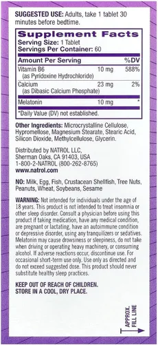 Vista 2 de Natrol Advanced Sleep - Tabletas de melatonina para dormir, máxima fuerza 10 mg 60 ea (paquete de 3)