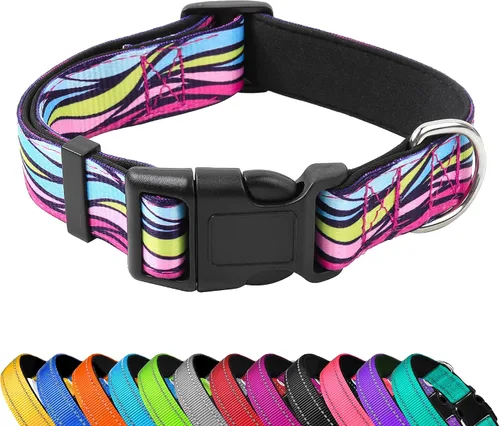 Vista 20 de Collar reflectante para perro, ajustable de neopreno suave acolchado de nailon para mascotas con hebilla para cachorros y perros pequeños, gatos