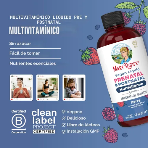 Vista 8 de MARYRUTH'S Vitaminas posnatales y prenatales para mujer, sin azúcar, multivitamínico para mujer para antes de la concepción, embarazo y lactancia