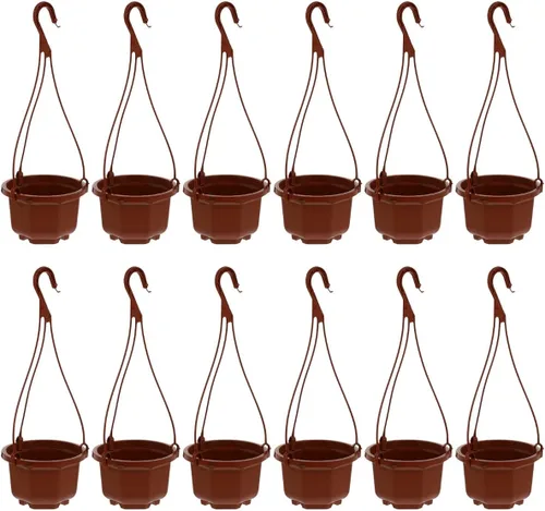 Vista 9 de Yardwe Plantas artificiales para decoración al aire libre, 12 macetas colgantes de plástico, macetas de pared para plantas de interior y exterior