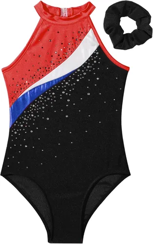 Vista 5 de Kids Girls Ballet Dance Outfits Shiny Sleeveless Gymnastic Leotard with Athletic Shorts Hair Band Tracksuit