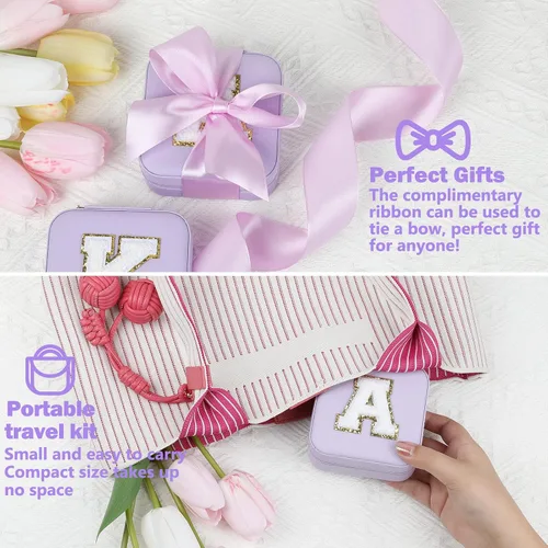 Vista 5 de CHMI Joyero de viaje, joyero de viaje morado, organizador de joyas de viaje, regalos de viaje para mujeres y niñas, caja organizadora de joyas