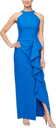 Vista 11 de Alex Evenings - Vestido largo adelgazante para mujer con falda lateral fruncida y volante en cascada Negro