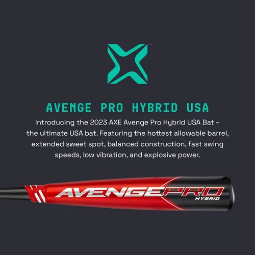 Vista 2 de Axe Bat 2023 Avenge Pro Hybrid (-10, 2-5/8") Bate de béisbol EUA, Híbrido de 3 piezas, Rojo/Negro
