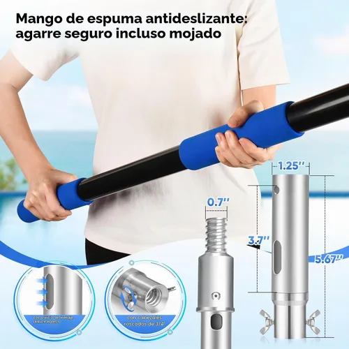 Vista 5 de GADFISH Poste telescópico para piscina, poste telescópico de aluminio de 16 pies con 4 bloqueos deflectores, poste de extensión universal para redes