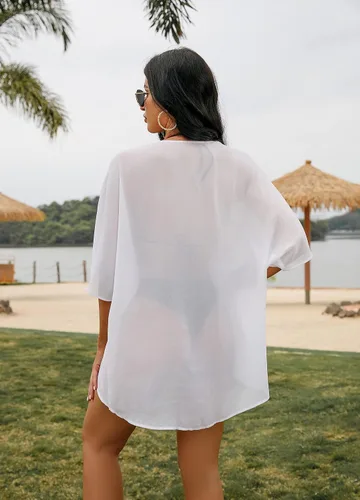 Vista 5 de Kimono para mujer, salida de baño para playa, cárdigan de chifón con diseño floral, capa de ajuste suelto