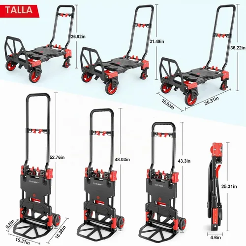 Vista 2 de Carro de mano plegable de 330 libras, de transporte resistente, combinación de cuatro ruedas y dos ruedas convertible carrito Dolly con mango