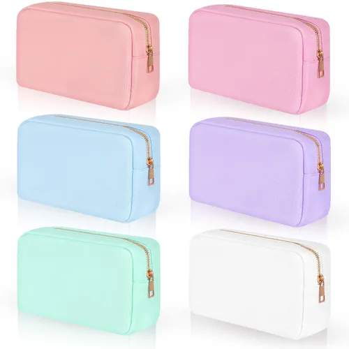 Vista 8 de Sweetude 6 piezas Bolsa de maquillaje de nailon, neceser de viaje con cremallera, bolsa de cosméticos de nailon para bolso, organizador