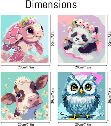 Vista 2 de FQOVKYN Paquete de 4 pinturas por números para niños, kit de pintura por números de animales lindos para adultos principiantes, pintura acrílica