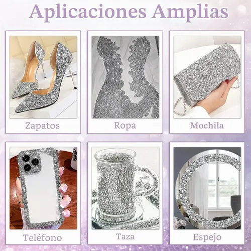 Vista 4 de Rollos de cintas autoadhesivas del Rhinestone de la resina, tiras de plata del Rhinestone de Diamond Crystal Rhinestone Ribbon Roll Stickers